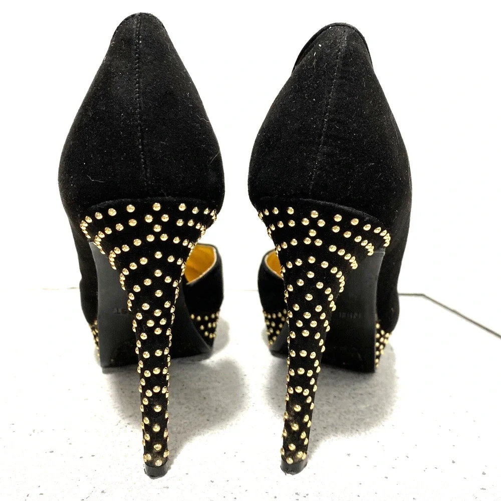 Nine West Gig high heel platform pumps black faux suede & gold studs US size 8M